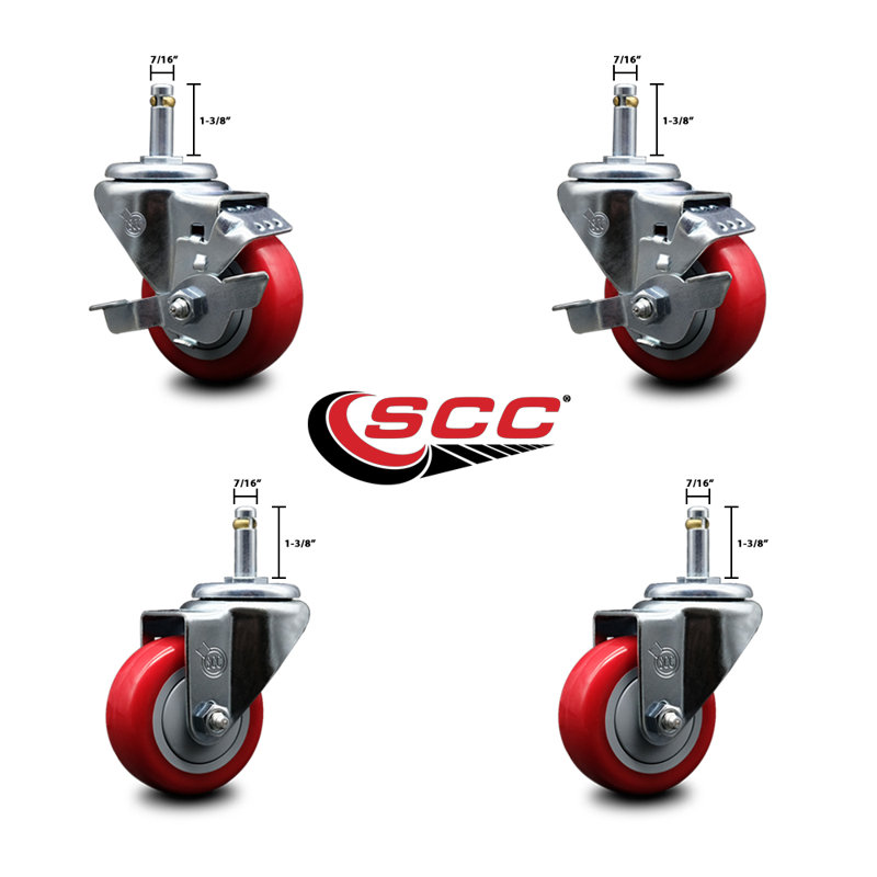 Roulettes à tige avec 2 freins Grip Ring, Rouge