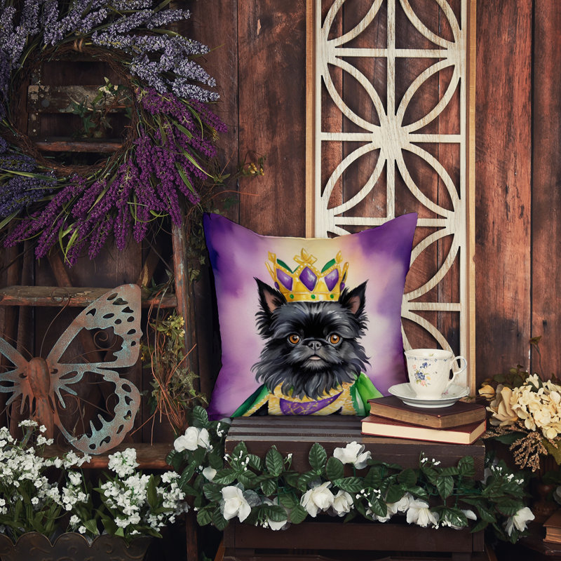 King of Mardi Gras Throw Pillow, Affenpinscher, Square 14"