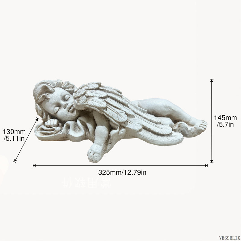 Statue d'ange couché en oxyde de magnésium, sculpture d'ange résistante aux intempéries pour la décoration de pelouse et de terrasse