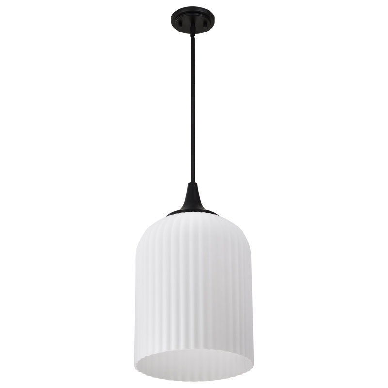 Stoffel - Luminaire suspendu - Verre nervuré givré, H 20 po x l 12 po x P 12 po, Noir mat