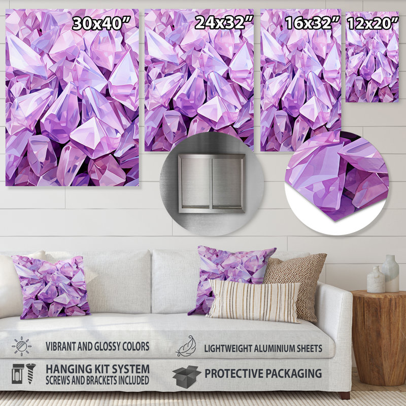 Fusion de pierres précieuses mauves - formes abstraites, art mural en métal, H 20 po x l 12 po x P 1 po