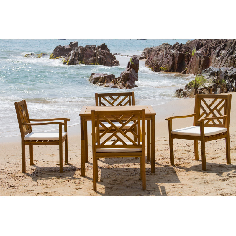 Outdoor Eusden 4 Seater Dining Set with Cushions, Teak Brown/Ecru
