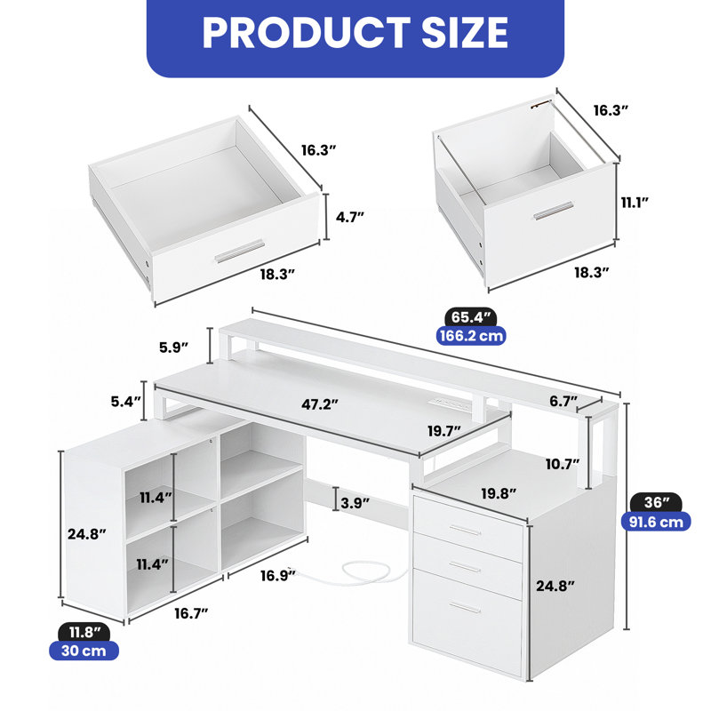 Cristel 65.4'' W L-Shaped Computer Desk, White