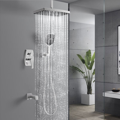 Shower & Tub Systems with 14"" Rain Head and High Pressure Handheld, Celling Mount, Rough in-Valve -  Givingtree, SS707XC-CH