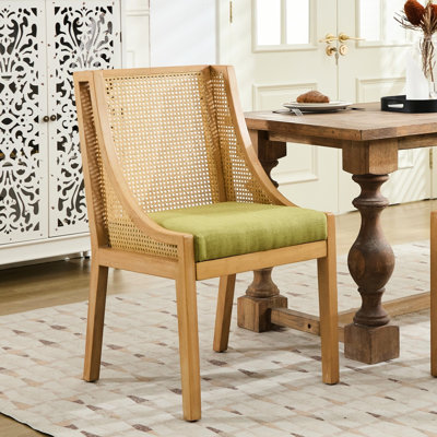Olive Dining Chair With Decorative , Solid Wood Frame And Breathable Linen Upholstery For Home Rustic American Style Rubberwood Upholstered Seat Different Areas