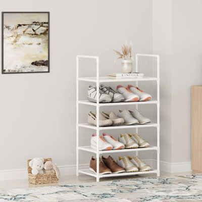 5 Tier Stackable Small Shoe Rack,Narrow Sturdy Shoe Shelf Organizer, Non-Woven Fabric Metal Free Standing Shoe Racks For Entryway, Hallway And Closet