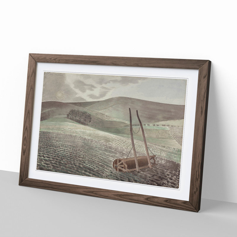 Downs in Winter by Eric Ravilious - Picture Frame Painting, 36cm H x 48cm W x 2cm D, Walnut Framed