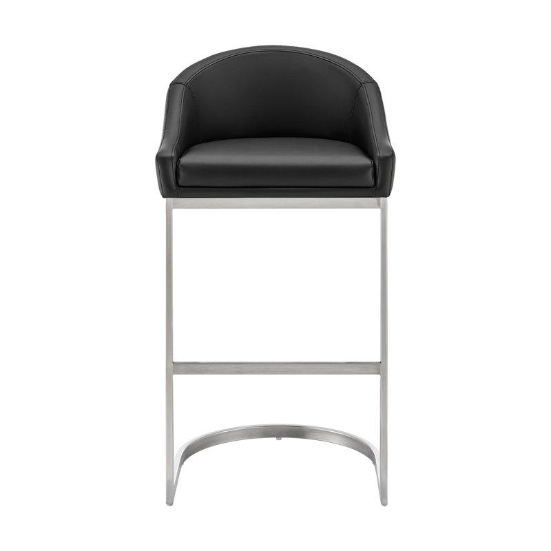 Tabouret de bar Ayoe, Tabouret de bar (siège d'une hauteur de 28 po), Noir / acier inoxydable brossé