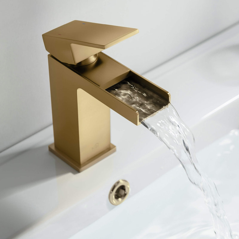 Waterfall Single Hole Bathroom Faucet, With Drain Assembly, Brushed Brass