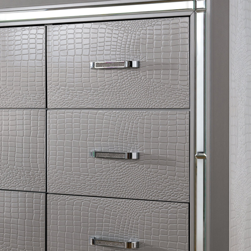 Aghanliss 9 Drawer Dresser with Mirror, Silver