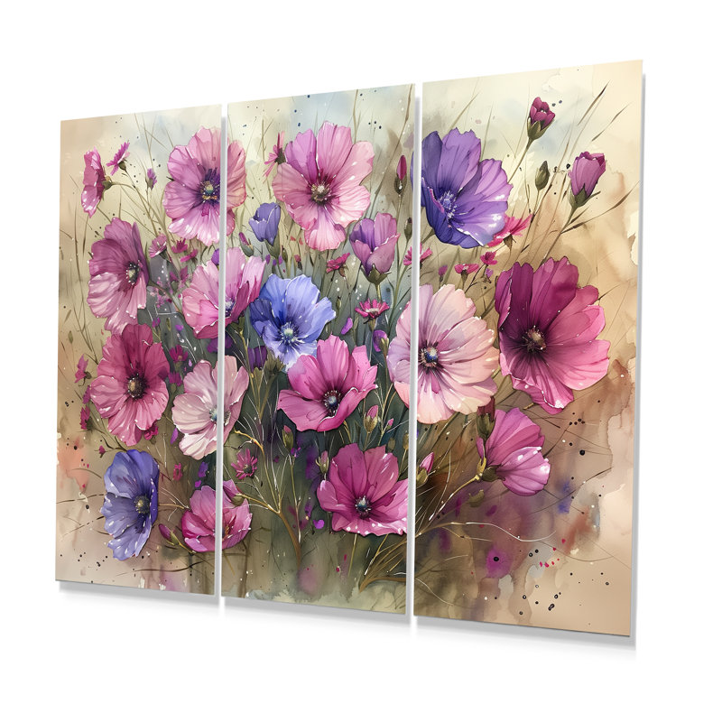 Ensemble de décorations murales roses et bleues délicates bleuet II, Métal métal, H 40 po x l 60 po x P 1 po