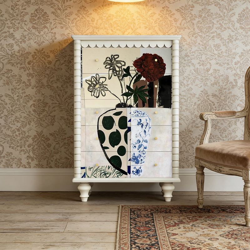 Commode d'entrée Mid-Century en bois massif, Blanc