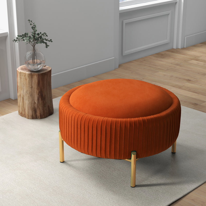 Repose-pieds rond avec rangement Chynna, Orange
