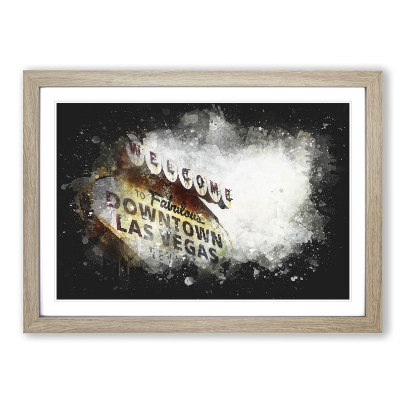 Downtown Las Vegas Sign Paint Splash - Picture Frame Graphic Art, 24cm H x 33cm W x 2cm D, Oak Framed