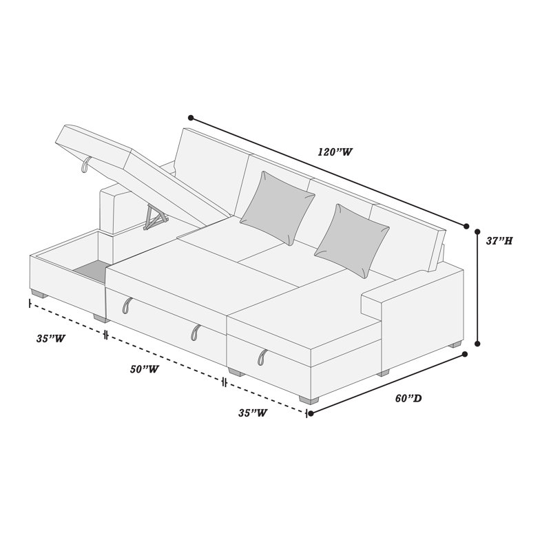 3-Piece Convertible Sectional, Ash Corduroy