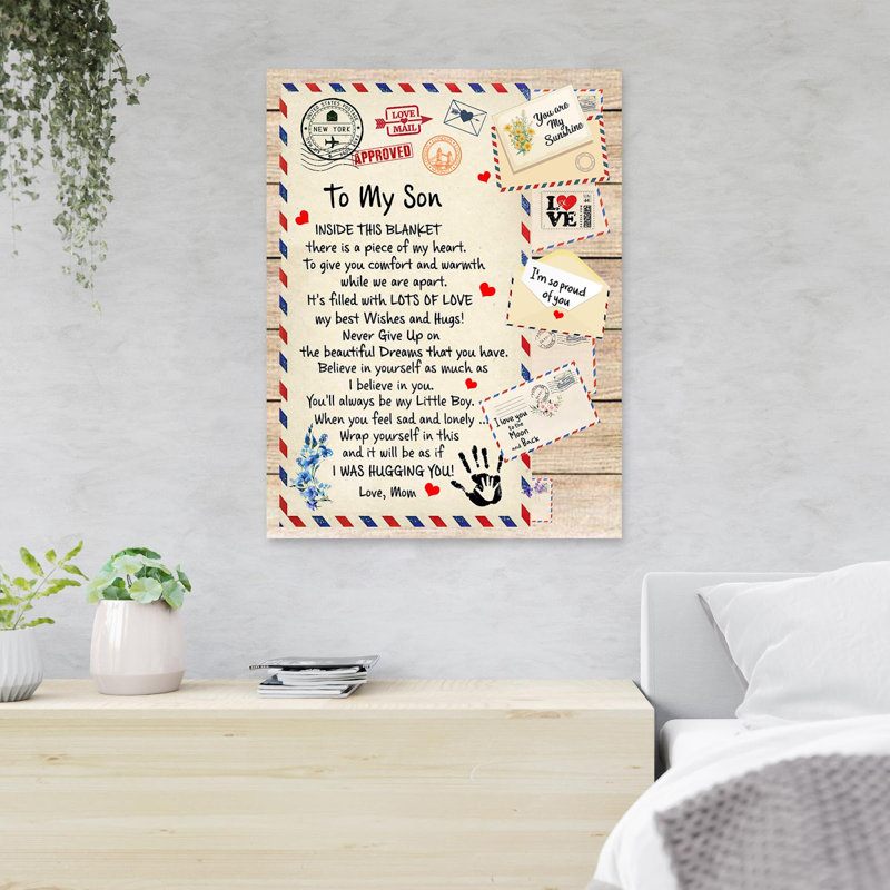 Une lettre à mon fils - À l'intérieur de cette couverture, il y a une pièce de mon cœur - 1 pièce, reproduction d'art graphique sur toile tendue