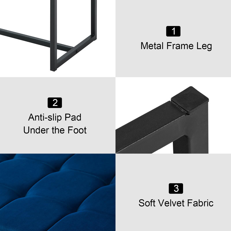 Velvet Upholstered Bench, Blue