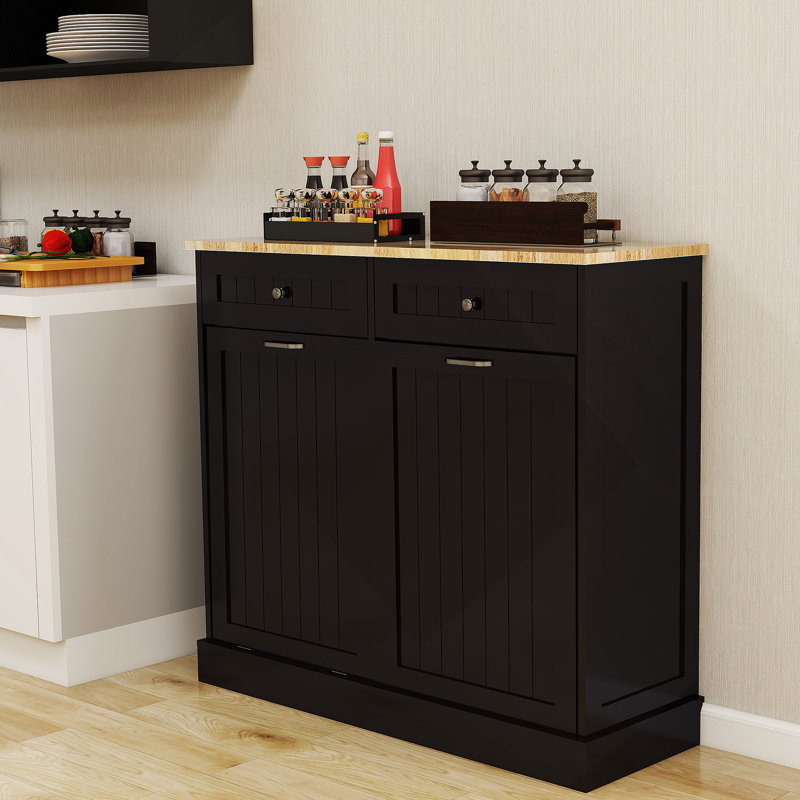 Armoire à ordures inclinable à deux tiroirs et à deux compartiments pour la cuisine, offrant beaucoup de rangement et une organisation facile