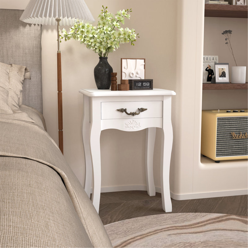 Élégante table de rangement sur pied avec tiroir et pieds courbés pour une utilisation polyvalente