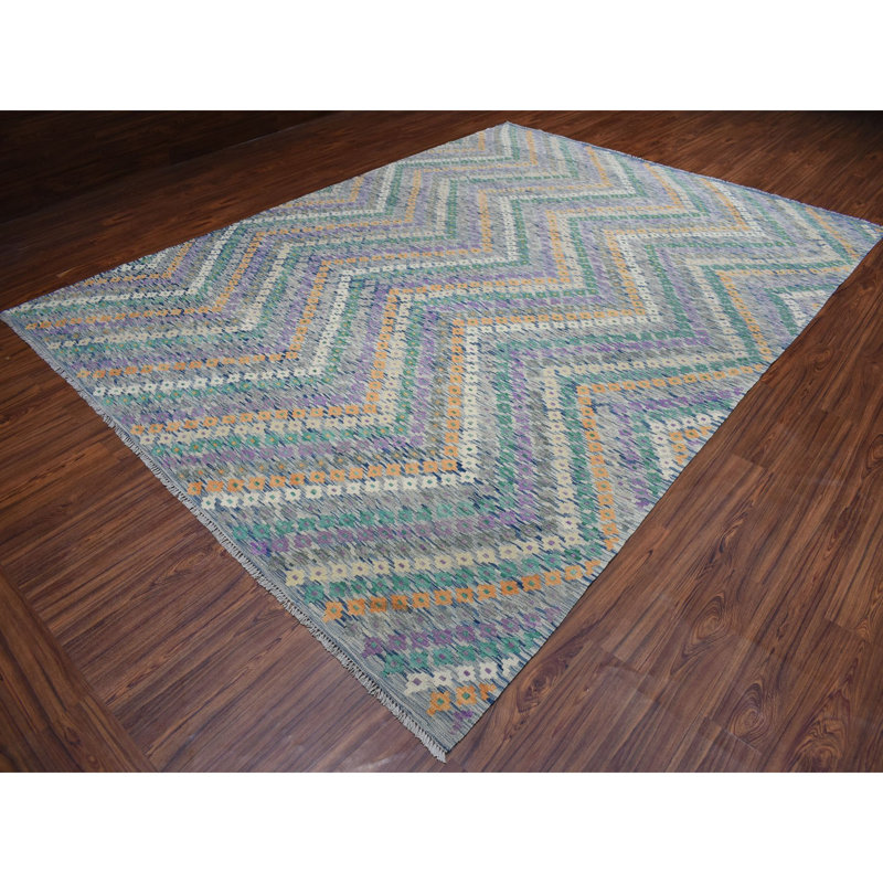 Tapis en laine 9 pi x 12 pi 2 po one-of-kind-noué la 2010 kilim mauve Zaki