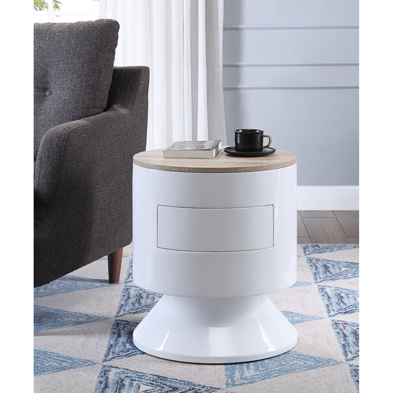 Table d'appoint blanche brillante avec fonctions utilitaires - entièrement assemblée, sans assemblage élégant pour un affichage et un assemblage rapide - fonction de style