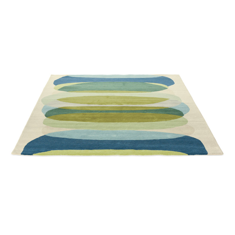Elliptic Wool Striped Area Rug in Blue/Ivory/Yellow, Rectangle 6'7" x 9'2"