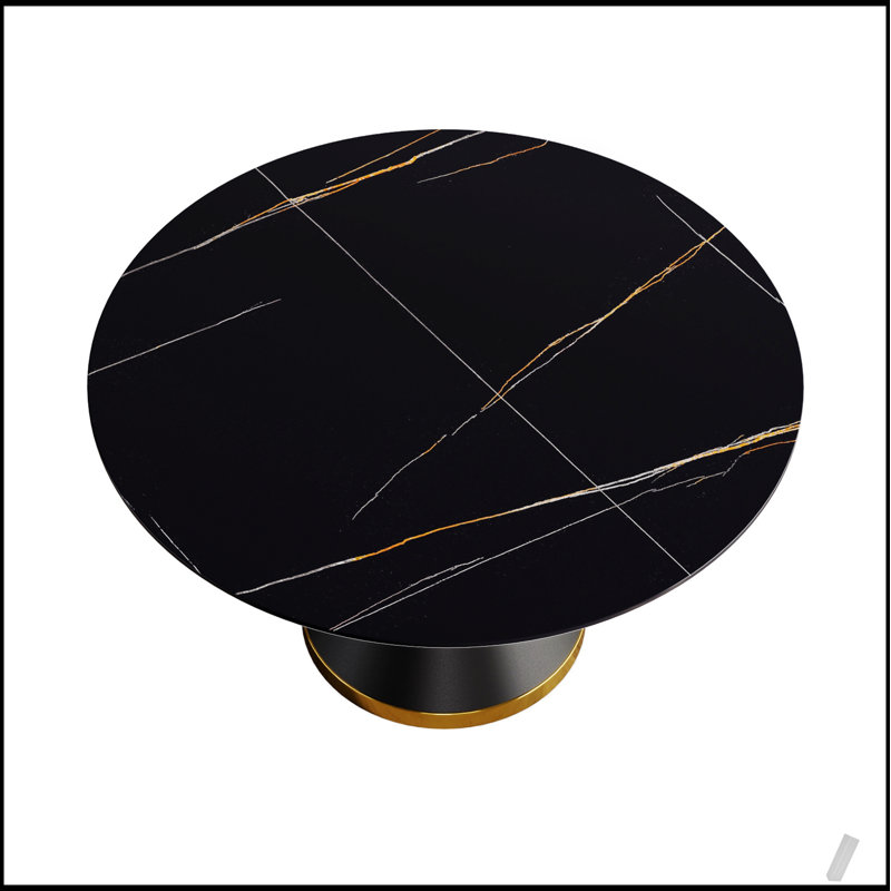 Table de salle à manger moderne en pierre artificielle avec base en acier au carbone, spacieuse et élégante pour les réunions de famille et les événements sociaux