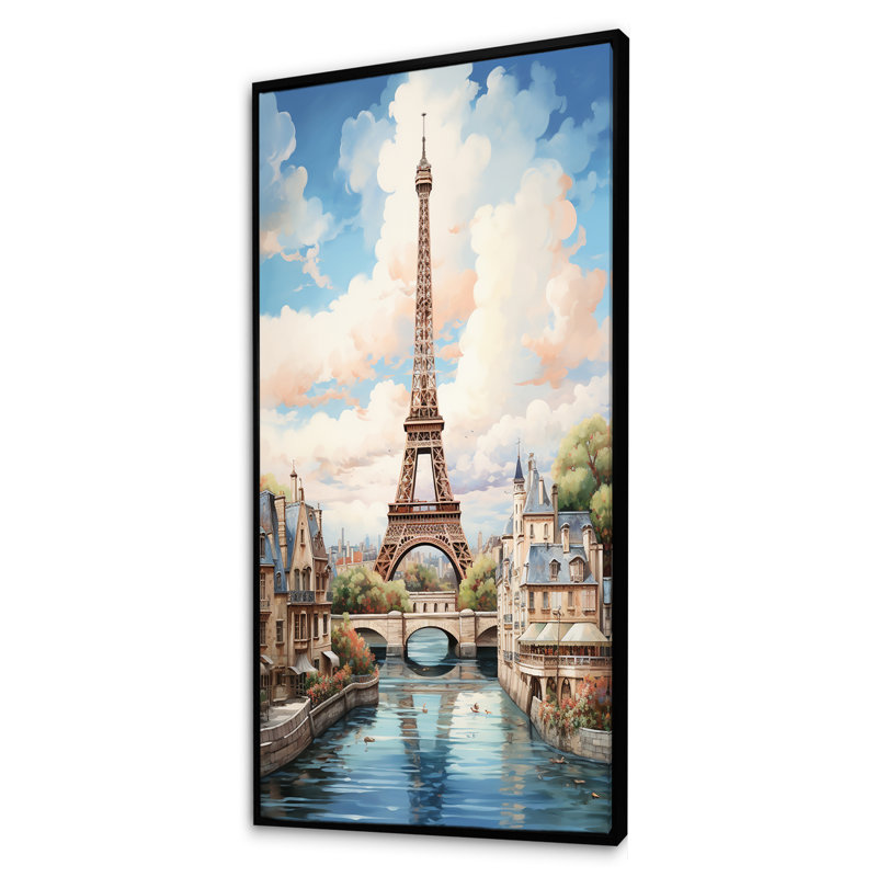 Tour Eiffel, paysage parisien, H 60 po x l 28 po x P 1,5 po, Cadre flottant noir