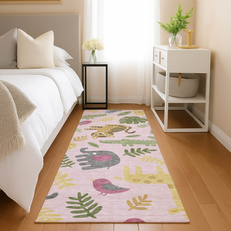 Machine Washable Indoor/Outdoor Chantille ACN2578 Kids Rug, 2'3" x 7'6" Runner, Pink