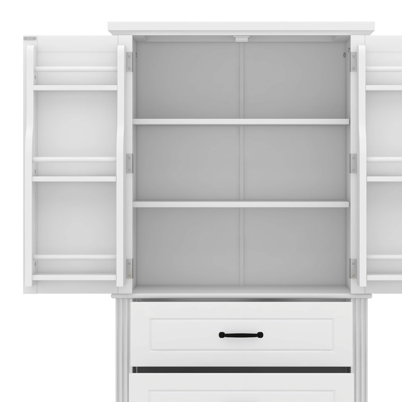 Grande armoire de rangement, armoire de rangement autoportante avec portes, tablette réglable et 2 tiroirs, Blanc