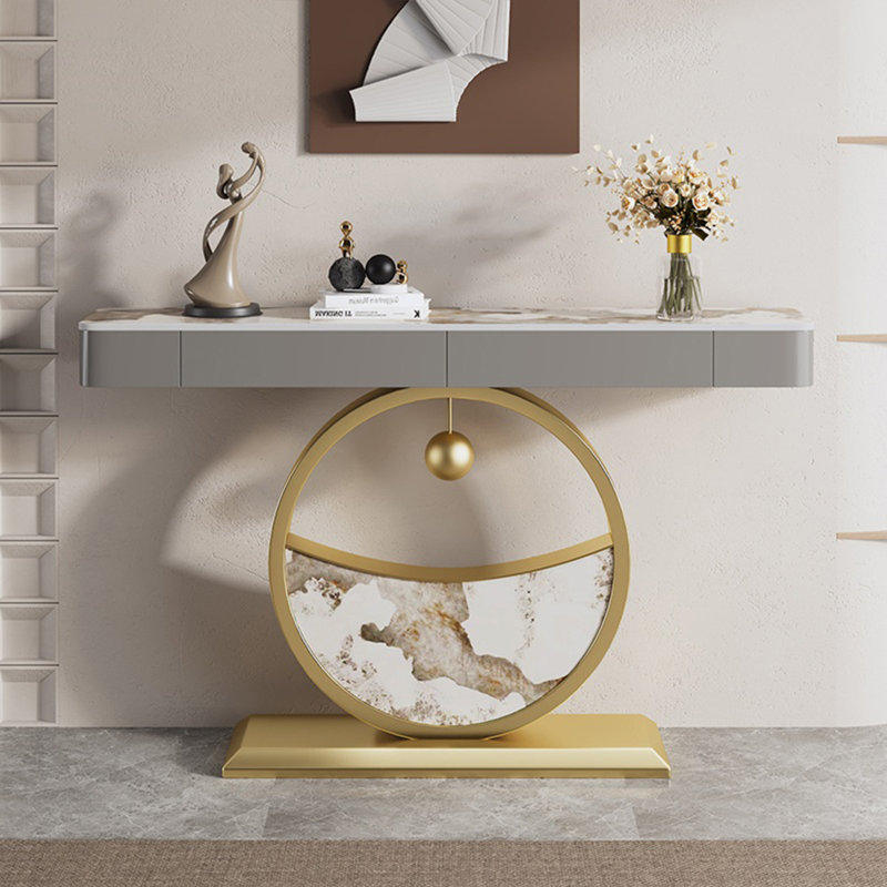 Console esthétique et fonctionnelle, Or/beige, H 36,61 po x l 47,24 po x P 11,81 po, Beige/gris