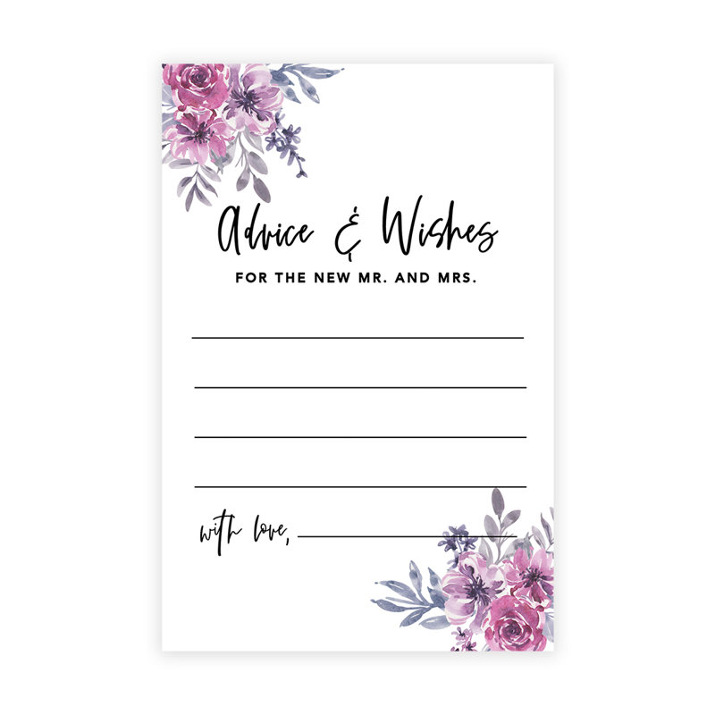 Lavande, aquarelle, fleurs, conseils de mariage et vœux de livres d'invités pour les mariés, paquet de 56