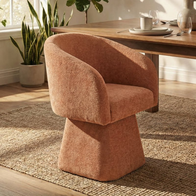Swivel Barrel Accent Chair, Soft Chenille-Textured Fabric, 360° Swivel, Deep Cushioned Seat without Pillow