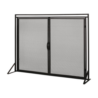 Iron Fireplace Screen - Withstand High Temperatures, 30.93"h X 40.29"w Elegant With Magnetic Doors Stylish Protection,