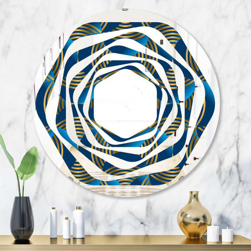 Miroir mural Coastal, H 31,5 po x l 31,5 po, Tourbillon géométrique abstrait vagues et marine