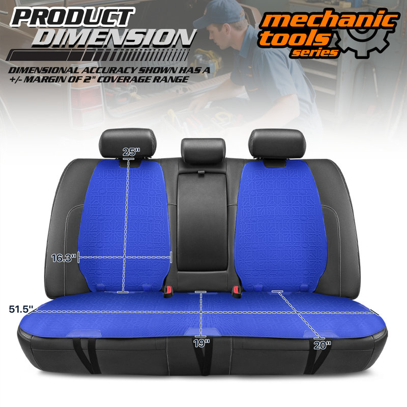 Protex Series Seat Covers Full Set Cushions, Sideless Car Seat Protector, Universal For Cars Trucks SUV, Blue