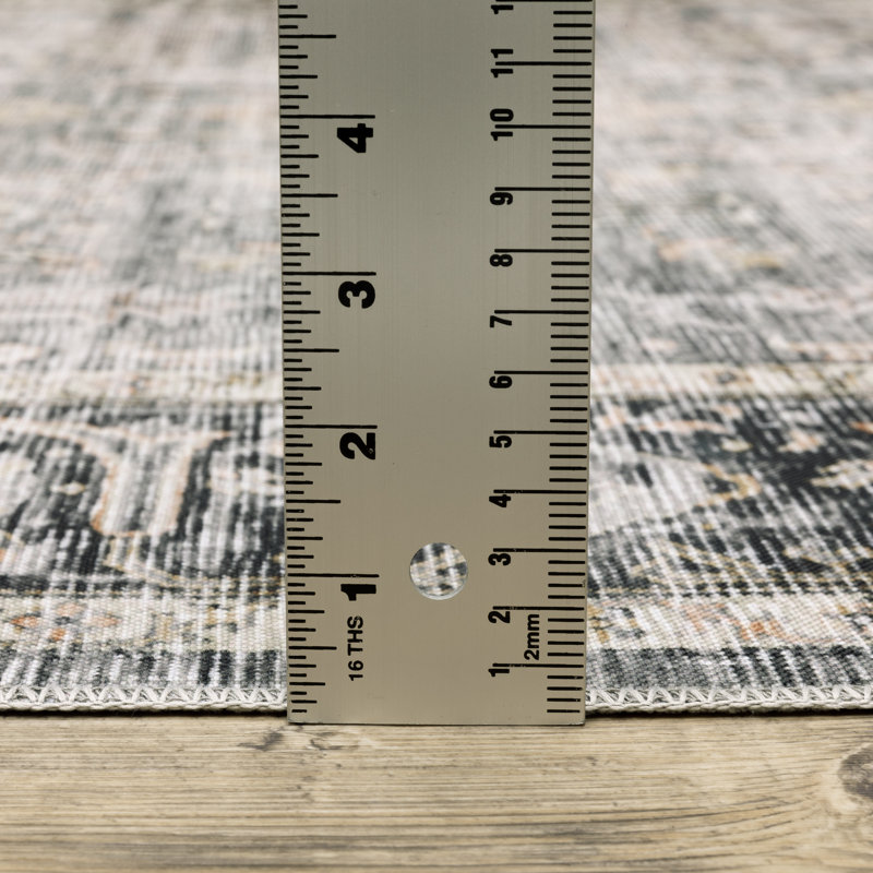 Strouth Machine Washable Performance Charcoal-Gray/Ivory Rug Mat, Rectangle 2' x 3'