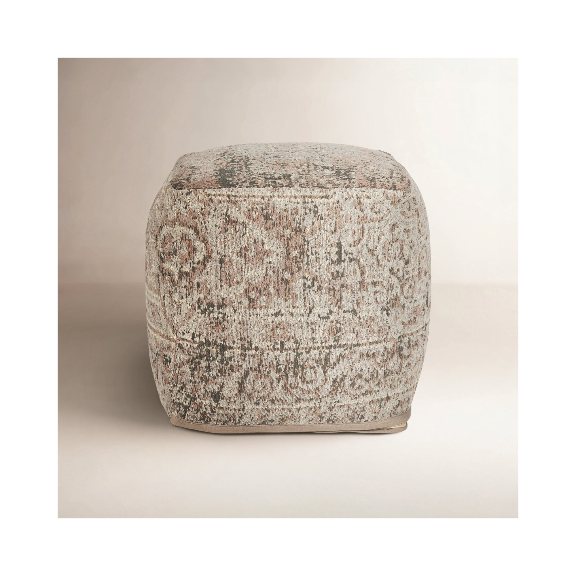 Kason Upholstered Pouf, Taupe Cotton Blend