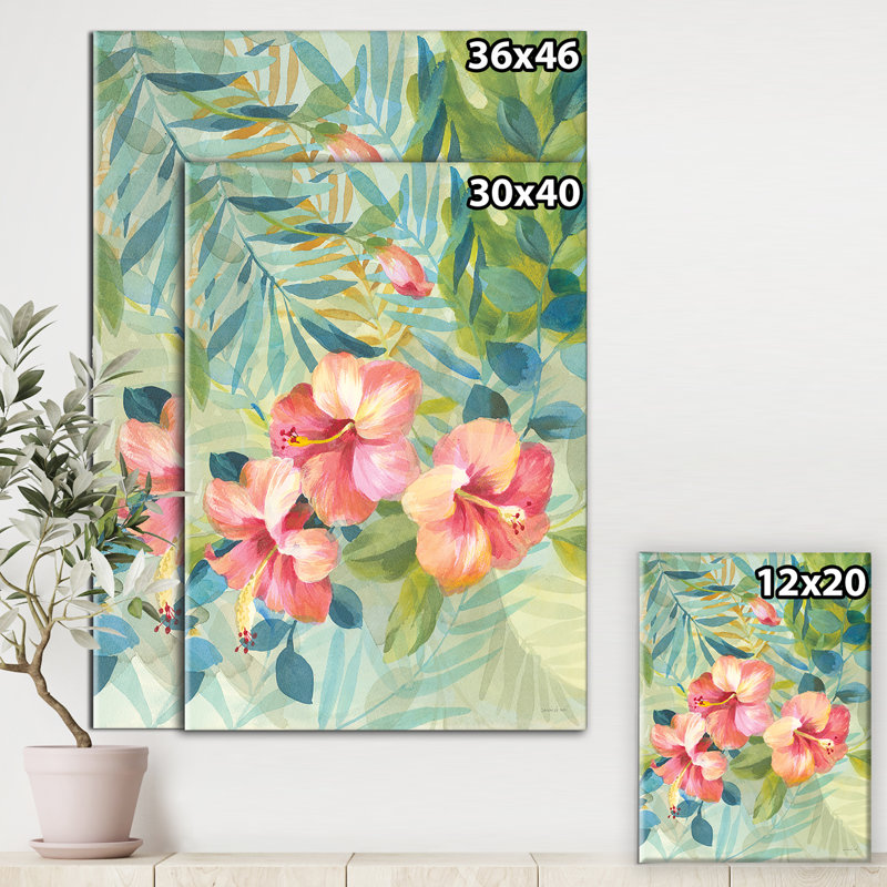 « hibiscus jardin iii », reproduction d’art sur toile, H 46 po x l 36 po x p 1,5 po
