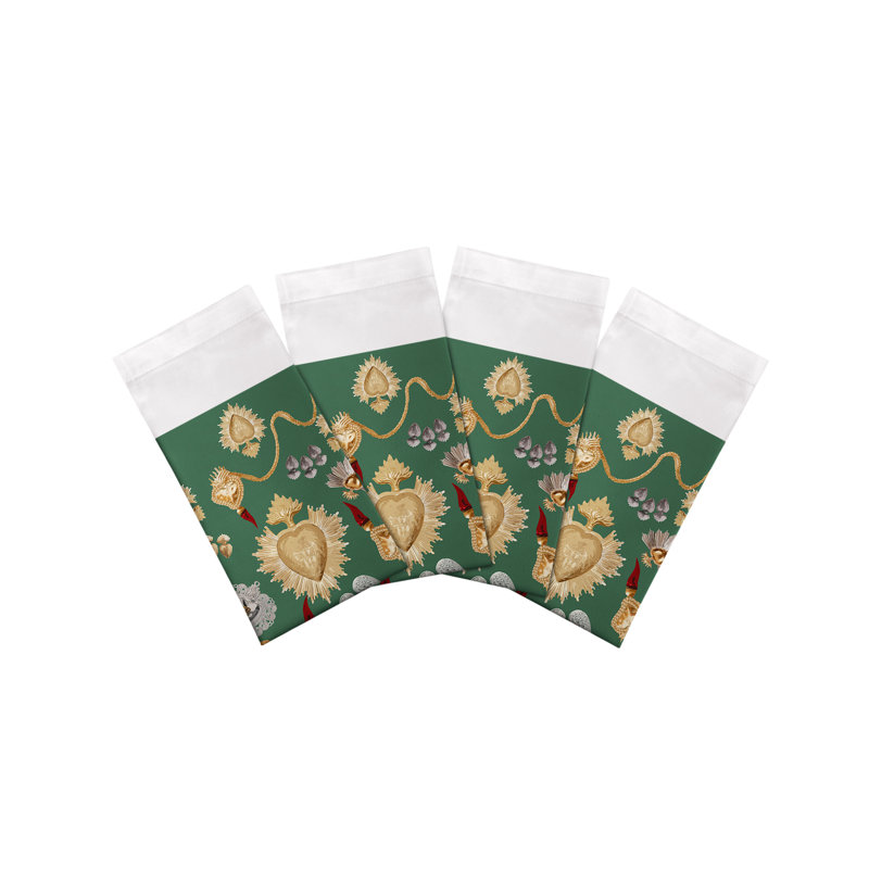 Serviettes de table en coton ex voté Sacred Hearts, Evergreen
