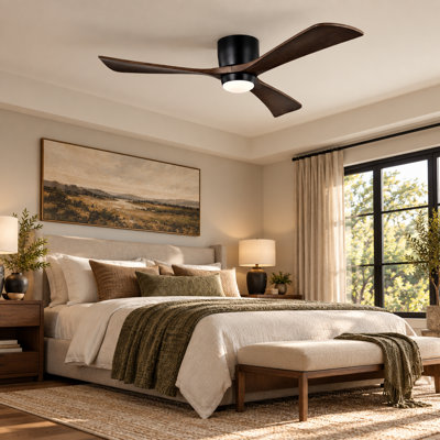 Ventilateur de plafond en bois avec lumière et télécommande, ventilateur de plafond encastré moderne à profil bas, moteur à courant continu réversible à 6 vitesses, pour chambre à coucher, salon, ferme et patio