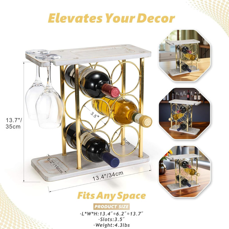 Golden Wine Rack With Glass Rack