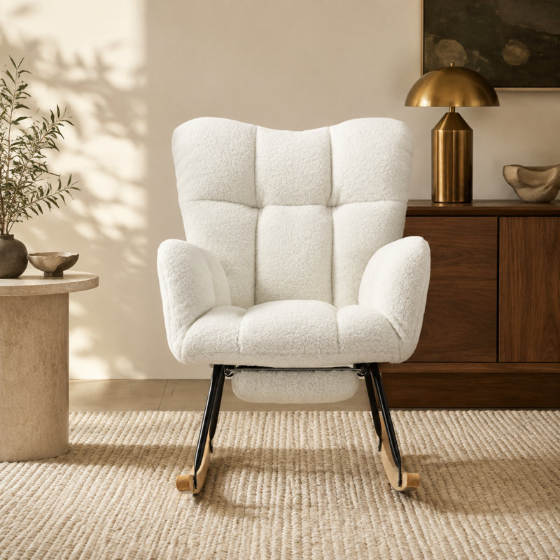 Chaise berçante à bascule Mid-Century moderne avec repose-pieds rétractable et dossier haut, chaise berçante décorative