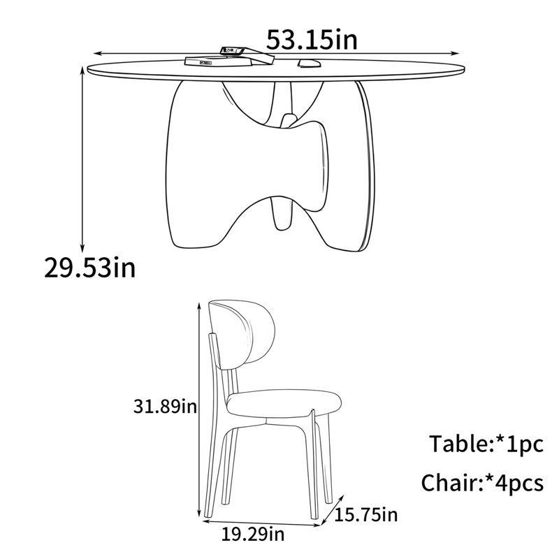 Table de salle à manger ronde Retro, H 29,53 po x L 53,15 po x l 53,15 po, 5 pièces: table, 4 chaises