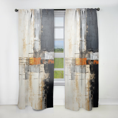 Abstract Beige Grey Road Collage I - Modern Curtain - Velvet Room Darkening - 1 panel