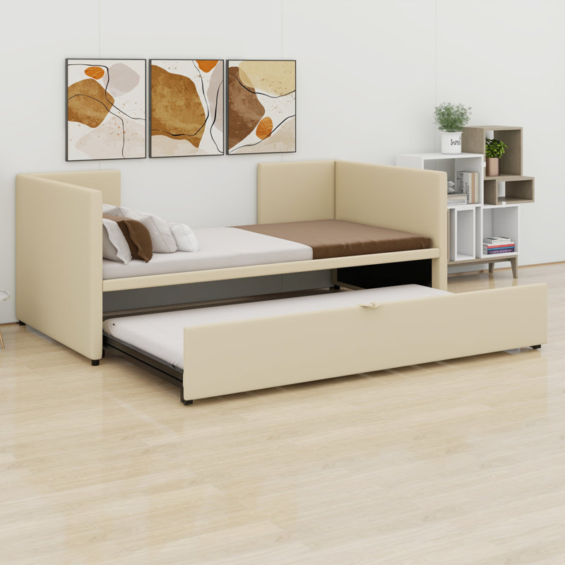 Lit de jour rembourré avec lit gigogne, Beige