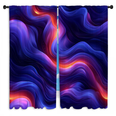 Abstract Waves Window Curtains  Abstract Contemporary Drapes - 2 Panels