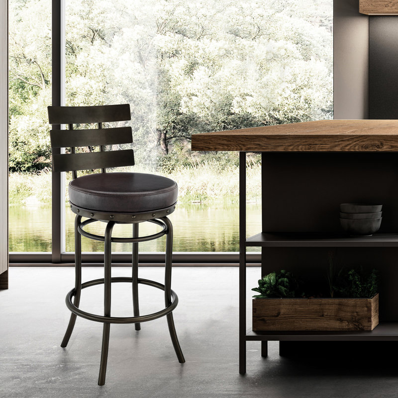 Tabouret de bar pivotant avec finition, similicuir brun, rotation à 360 degrés, support de poids de 250 lb, tissu doux facile à nettoyer, installation simple