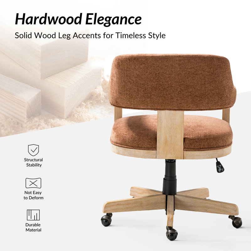 Ackeron Ocean Modern Farmhouse Solid Wood Simple Assembly Swivel Office Chair with Tilt Function, Caramel