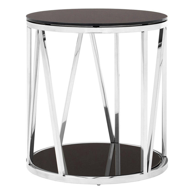 Bergsteinn Glass Top End Table, Silver/Black